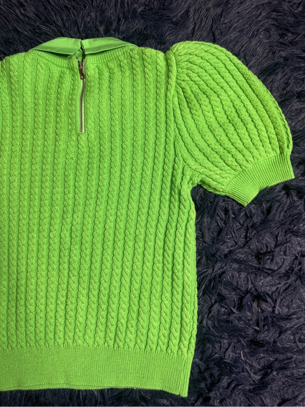 Brand NWOT Alice + Olivia Chase Cable Knit Puff Sleeve Sweater In Green. Size S - Picture 11 of 16